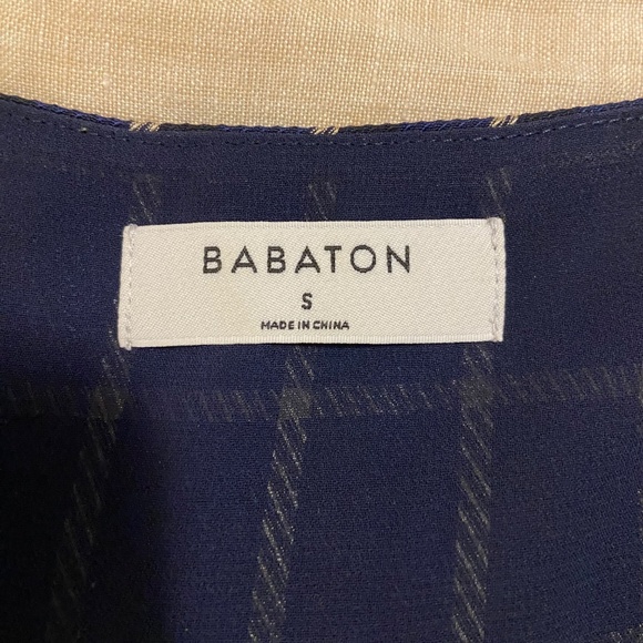 Aritzia | Babaton Navy Plaid V Neck Blouse | Size S - Picture 3 of 6